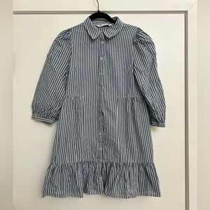 Zara Blue and White Ruffled Shirt Dress with Peter Pan Collar